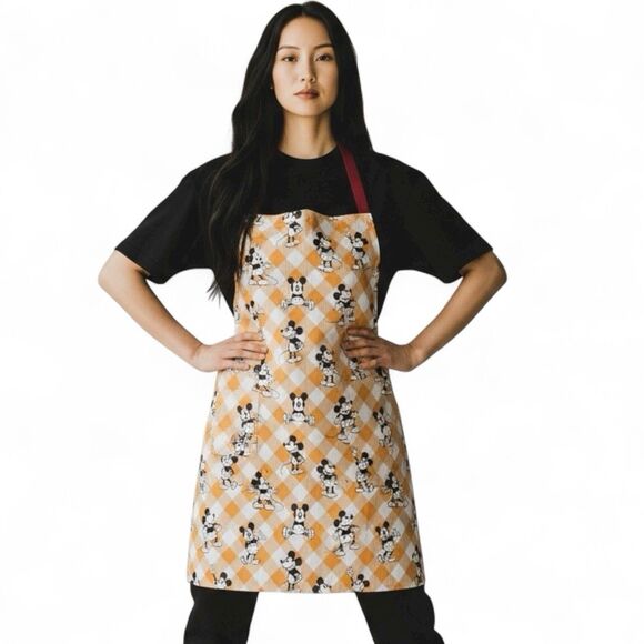 Disney Thanksgiving Apron Orange Fall Mickey Mouse Plaid Holiday Kitchen - Picture 2 of 12